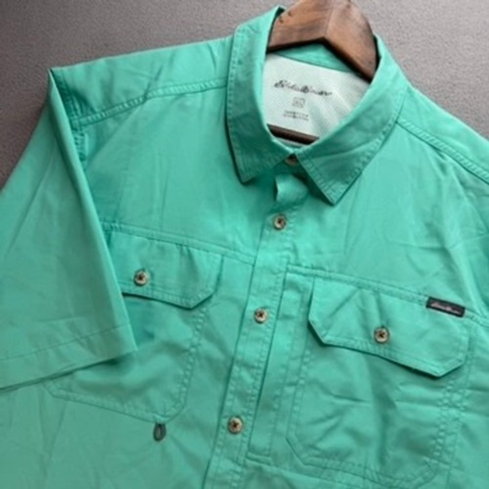 Eddie Bauer Shirt Men XL Vented Ripstop Turquoise Short Sleeve Fishing NWT